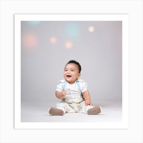 Beaming Infant Grinning Widely Seated In A Softly Lit Studio Space Pastel Colored Backdrop Offers (5) Art Print