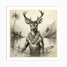 Deer In The Water 31 Art Print