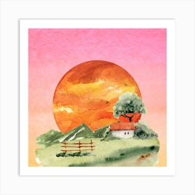 Watercolor Of A Sunset Art Print