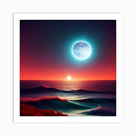 Full Moon Over The Ocean Art Print