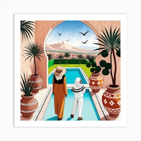 Muslim Couple In Arabic Art Print