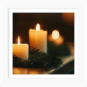 Christmas Candles On A Table 1 Art Print