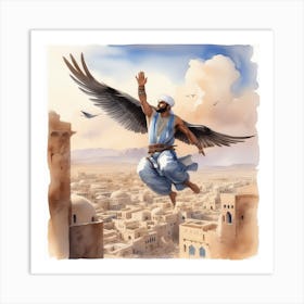 Can Fly Man Fly In Sky Watercolor Art Print