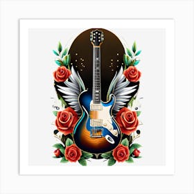 Electric Guitar With Roses 14 Art Print