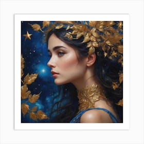 Woman dressed in blue and gold Art Print