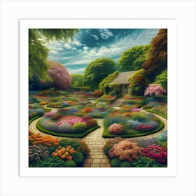 An Image Of A Picturesque Garden Adorned With Diverse, Vibrant Flowers In Full Bloom 2 Art Print