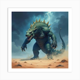 Titan Monster In A Desert Storm, Watercolor Night 1 Art Print