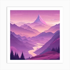 Misty mountains background in purple tone 6 Art Print