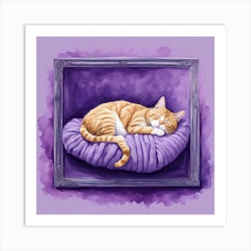 Orange Tabby Cat In Purple Frame Art Print