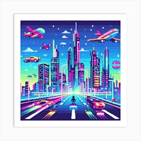 8-bit futuristic city 2 Art Print