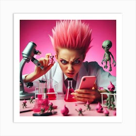 Pink Haired Scientist Art Print