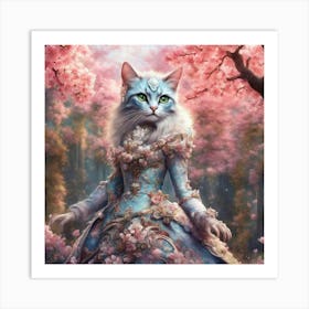 Cat In Cherry Blossoms Art Print