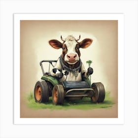 Cow In A Tractor Art Print