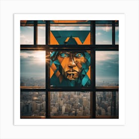 A Man S Head Shows Through The Window Of A City, In The Style Of Multi Layered Geometry, Egyptian Ar (5) Art Print