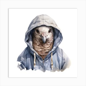 Watercolour Cartoon Dove In A Hoodie 2 Art Print