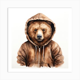 Watercolour Cartoon Grizzly Bear In A Hoodie 3 Art Print