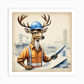 Deer In Hard Hat 1 Art Print