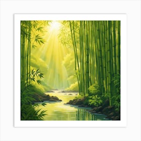 A Stream In A Bamboo Forest At Sun Rise Square Composition 175 Art Print