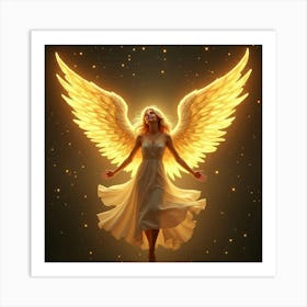 Celestial Angel With Golden Wings Glowing Brightly 1 Art Print