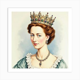 Queen Elizabeth I In Watercolor, Elegant Portrait, Jewel Encrusted Crown 1 Art Print