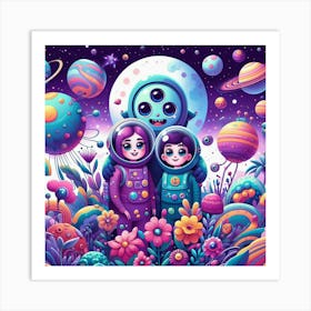 Psychedelic Kids In Space Art Print