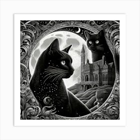 Cat In The Moonlight Art Print