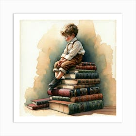 Little Boy Reading Books Art Print