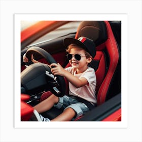 Boy Driving A Sports Car Art Print