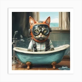 Cat In A Bath Art Print