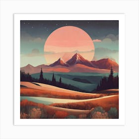 Boho Art Minimalist Landscape Mountains (3) Art Print