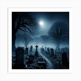 Frightened Souls Wandering Through A Mist Shrouded Graveyard On A Dark Halloween Night Eerie Full M 2 1 Art Print