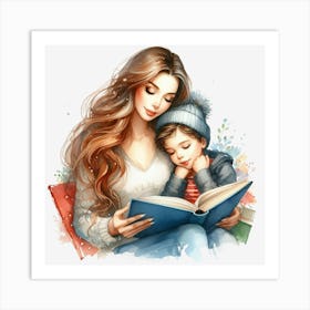 Mother And Son Reading A Book Art Print