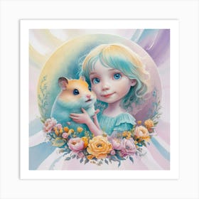 Little Girl With Hamster 2 Art Print