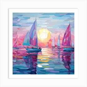 Sailboats At Sunset 6 Art Print