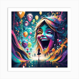 Colorful Girl With Balloons Art Print