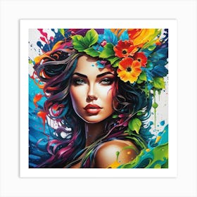 Colorful Woman With Flowers Art Print