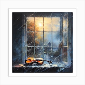 Violin In The Rain Art Print