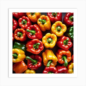 Colorful Peppers On Black Background 6 Art Print