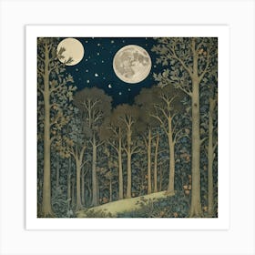 William Morris Print Night Forest Moon Poster Vintage 3 Art Print