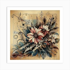 Music Notes And Flowers 4 Art Print