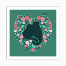 I Heart Cats And Plants On Green Art Print