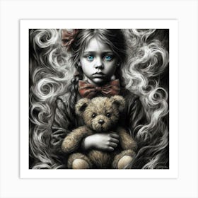 Little Girl With Teddy Bear 3 Art Print