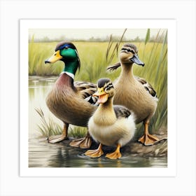 Ducks By The Water Art Print