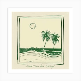 Praia Dona Ana, Portugal Green Line Art Illustration Art Print