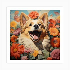 Corgi In Bloom 1 Art Print