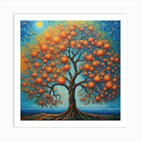 Blossoming Tree of Life: Vibrant Acrylic Painting wall art Art Print