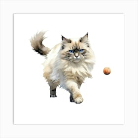 Cat Playing With A Tennis Ball Art Print