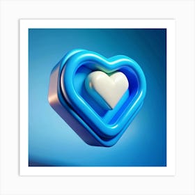 3d Illustration Of A Blue Heart With A White Heart Inside Art Print