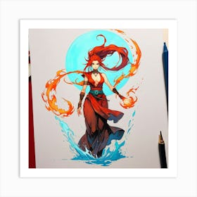 Fire Dragon The Magic of Watercolor: A Deep Dive into Undine, the Stunningly Beautiful Asian Goddess 1 Art Print