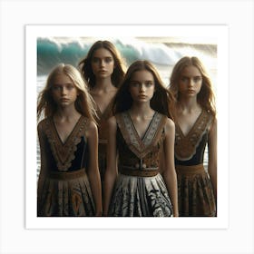 Four Girls On The Beach Art Print